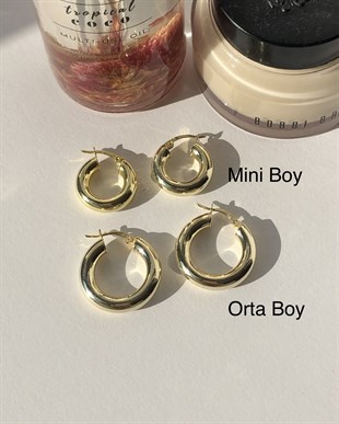 925 Ayar Gümüş Halka Küpe - Mini Boy & Gold Renk