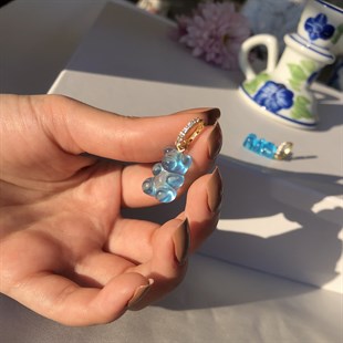 Mavi - 925 Gümüş Gummy Bear / Ayıcık Jelibon Küpe
